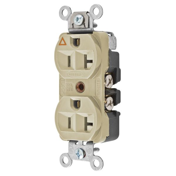 Hubbell Wiring Device-Kellems Straight Blade Devices, Receptacles, Duplex, Hubbell-Pro Heavy Duty, 2-Pole 3-Wire Grounding, 20A 125V, 5-20R, Ivory, Single Pack, Isolated Ground. CR5352IGI